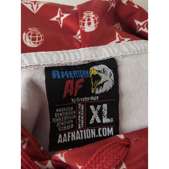 American AF urban streetwear hoodie logo red and white sweatshirt - Picture 6 of 8
